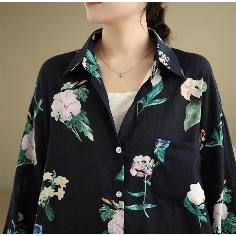 Dimanaf 2025 Women Plus Size Spring Summer Shirt Long Sleeve Blouse Buttons Fashion Tops Tees Loose Printing New Blouse