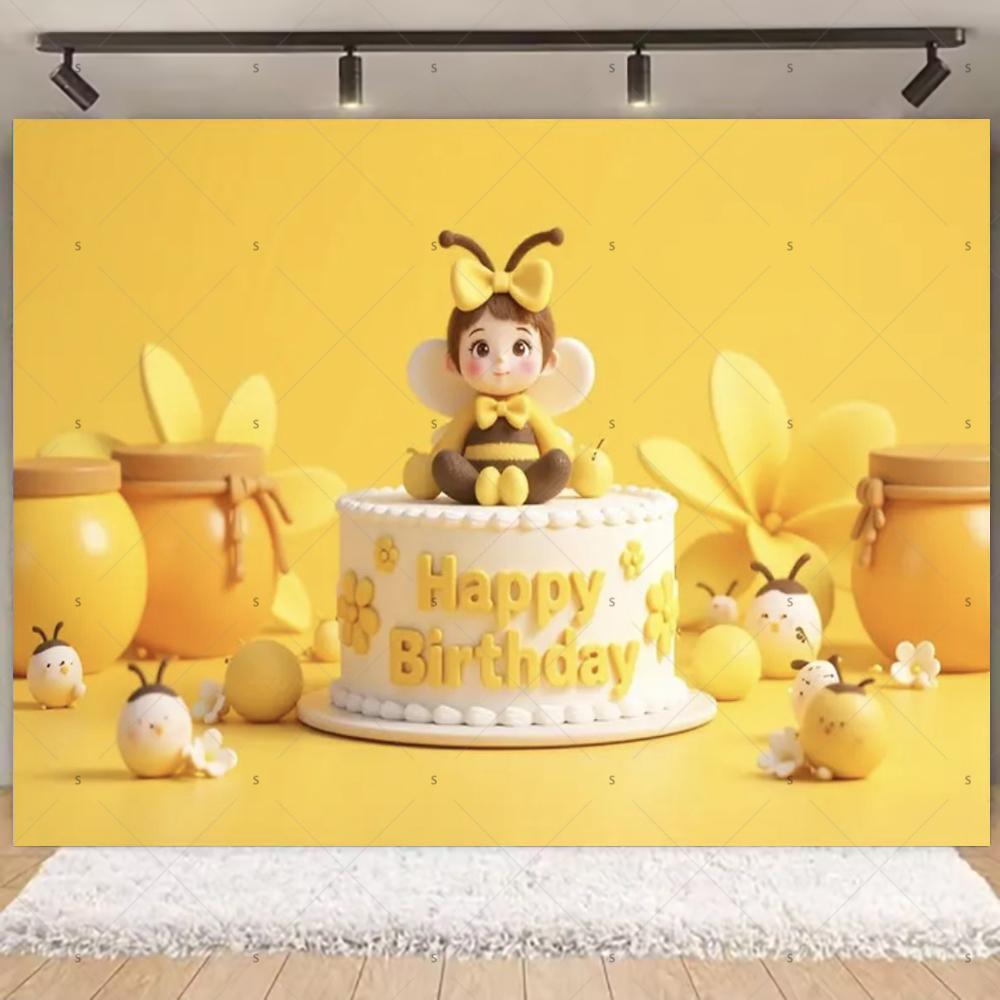Cartoon Little Bee Theme Background Kids Birthday Party Decoration Honey Sunflowers Daisy Backdrop Newborn Baby Shower Supplies