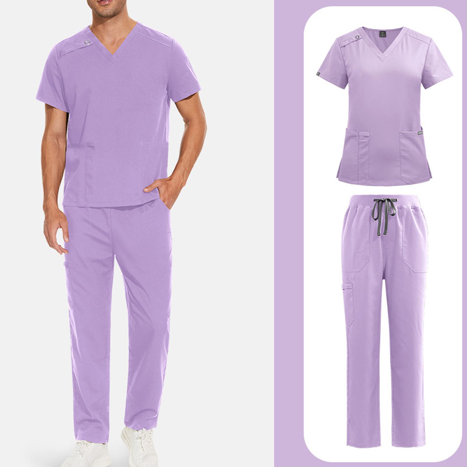 

Men s Solid Color Long Sleeved Pocket Uniform Protective Worker Uniform Jacket Long Pants Set S фиолетовый