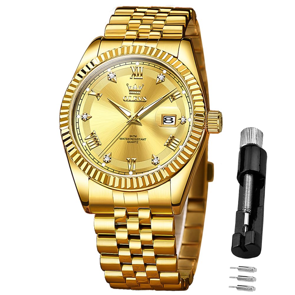 OLEVS quartz wristwatch mens waterproof date luminous stainless popular stylish male fashion business watch men gold