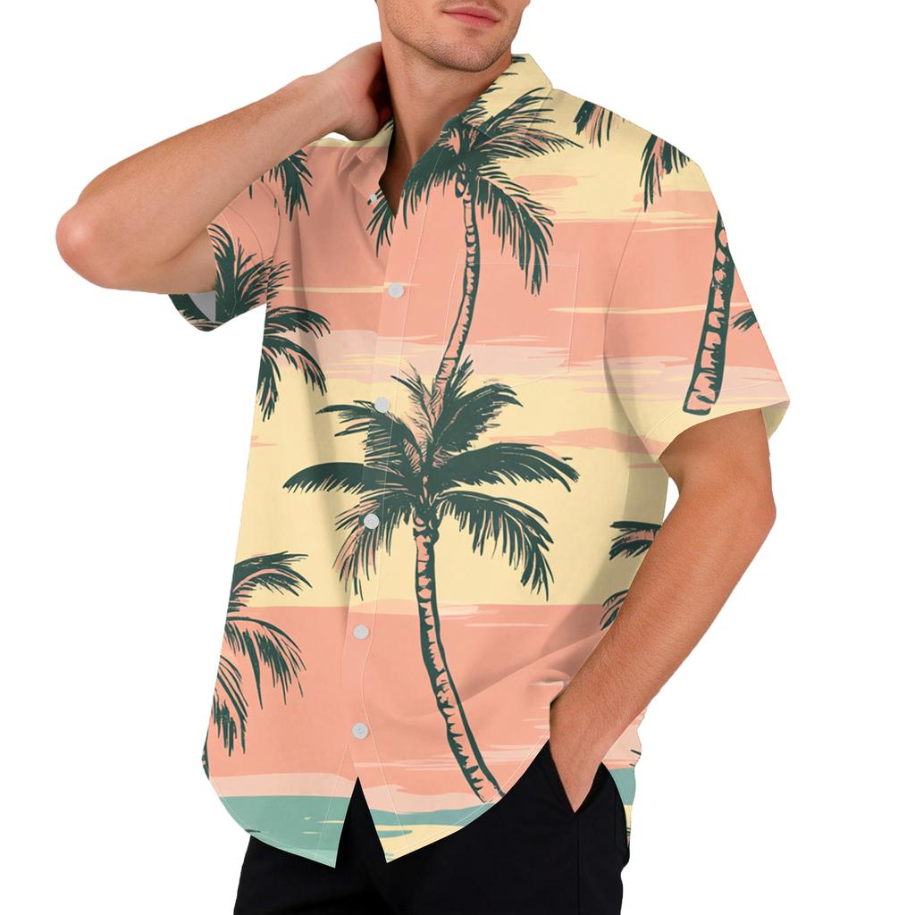 Hawaiian Print - Men's Casual Short Sleeved Shirt