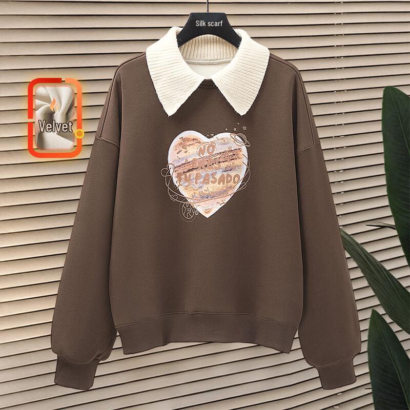 

Sibo She Women s Faux Two-Piece Fleece Lapel Sweatshirt XL