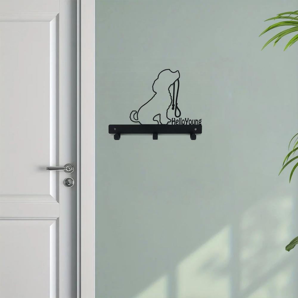1pc Iron Crafts, Dog Lead/Leash Key Coat Door Towel Hanger Holder Rack Key Hook - DOG WITH LEAD, Wall hanging,Wall-mounted,Hooks