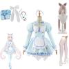 Anime Nekopara Vanilla Cosplay Wig Costume Maid Lolita Dress Blue Halloween Party Show Role Play Outfits For Women