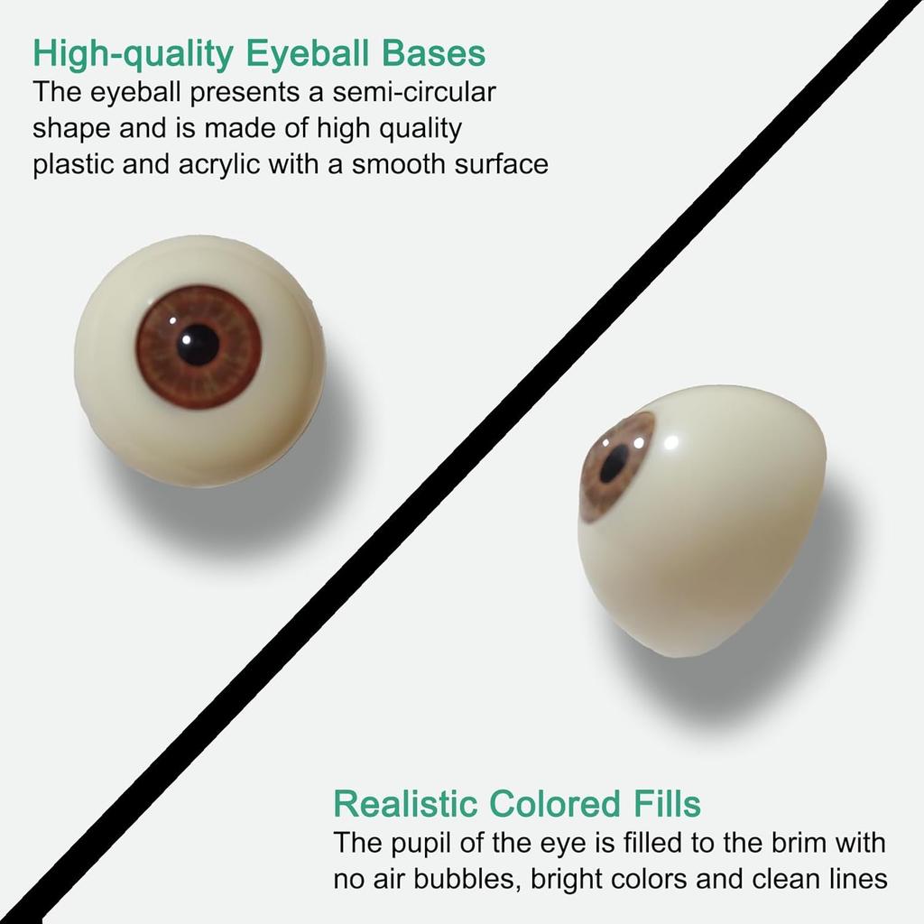Realistic Acrylic Halloween Eyeball 4 Pairs Half Round Plastic Eyeball Doll Making Eyes Halloween Decor Props 1.18 in Fake Eyes, Black, Brown, Green,