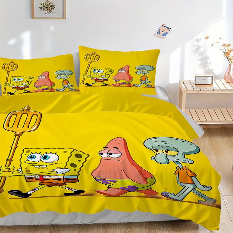 Spongebob Przyjaciele Przygoda Nadruk 3-częściowy Komplet PościeliPoszewka na Kołdrę z 2 Poszewkami na Poduszki Domowy Prezent Urodzinowy