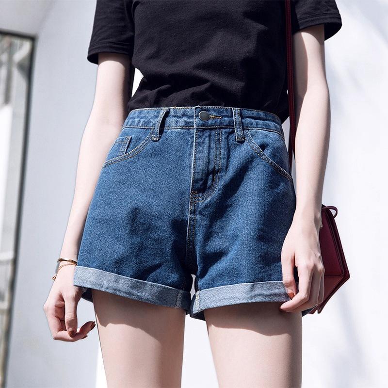Classic and Minimalist Fashion Versatile Black Women's Summer Rolled A-line Pants Thin Wide-legged Sub Denim Shorts Individuality and Trendiness