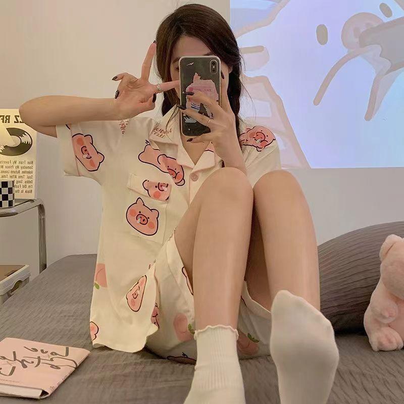 Jiikawa Wusachi Pajamas Women's Spring Summer Cotton Short Sleeve Student Loose Large Size Summer Small Hachi Loungewear