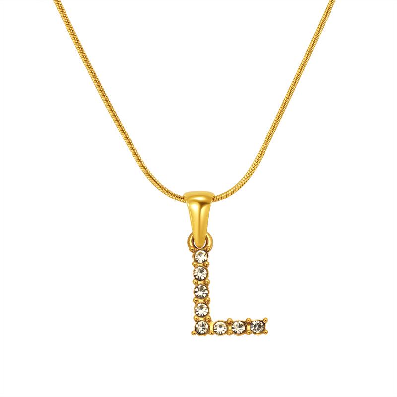European & American Stainless Steel Diamond Alphabet Pendant Clavicle Chain Necklace for Women