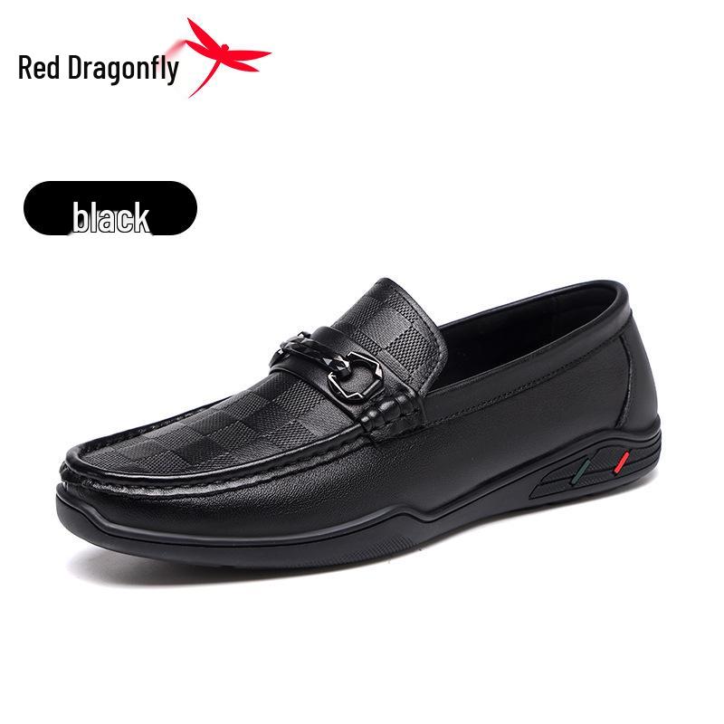 Men s Genuine Leather Slip-On Loafers: Red Dragonfly, Lightweight Sheepskin Soft Sole, Business Casual & Driving Shoes 38