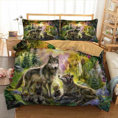 3D Wolf Bettbezug-Set mit Tiermotiv, Einzelbett, Doppelbett, Queen-Size-Bett, King-Size-Bettwäsche, Euro-Bettwäsche, Kissenbezüge für Kinder und Kinder