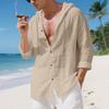Podzimní volná lněná košile pánská s dlouhým rukávem trendy plážový ležérní kardigan s kapucí