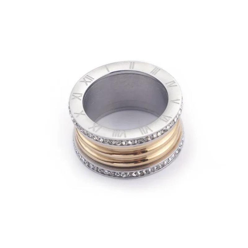 Anelli da donna in stile punk retrò da 12 mm con zirconi cubici, ideali per uomo e donna, stile hip hop, in acciaio inossidabile, con numeri romani, disponibili in 3 colori.