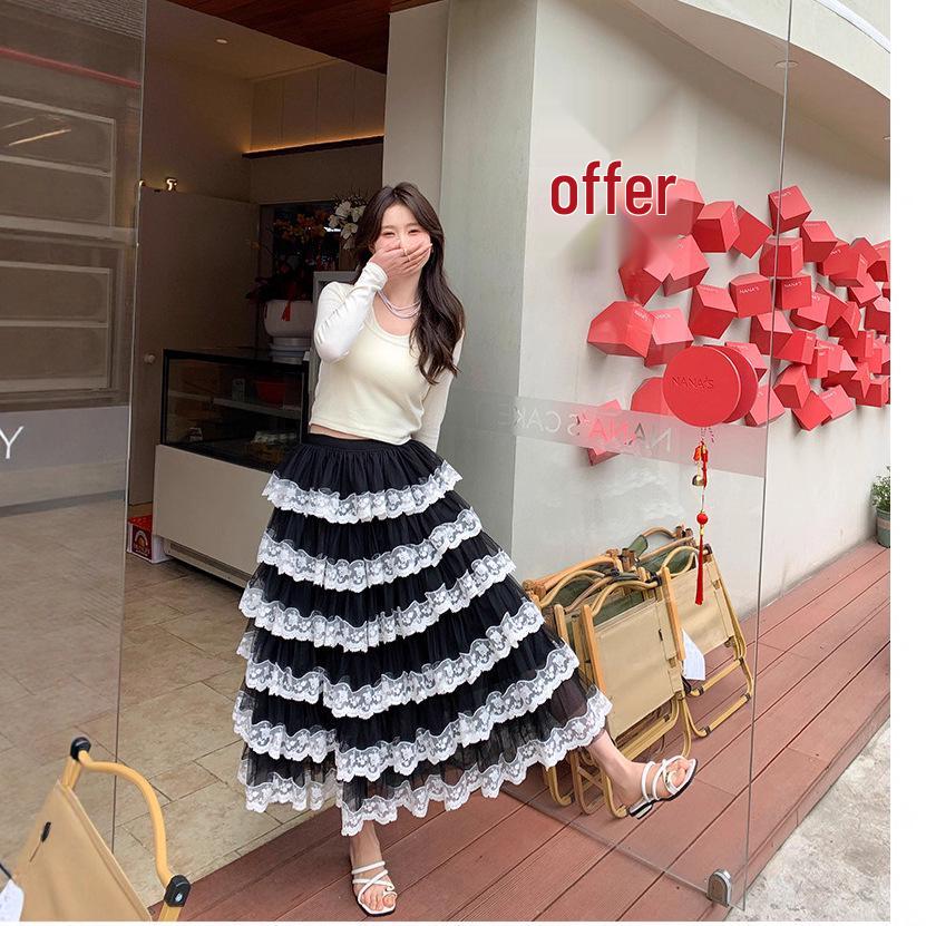 New French Princess Layered Lace Puffy Cake Skirt