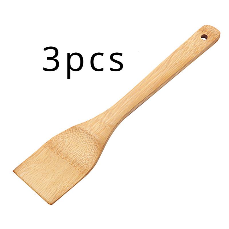 1/3pcs30cm Wooden Non-stick Spatula Spatula Rice Spoon Long Handle Unpainted Bamboo Spatula Household Kitchen