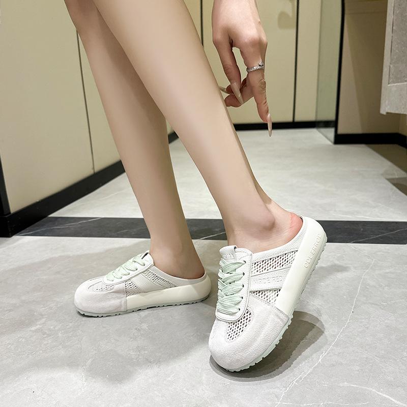 Mesh Bag Head Half Slippers Women's Outer Wear 2025 Spring and Summer New Versatile Lazy Flat Casual White Shoes Children