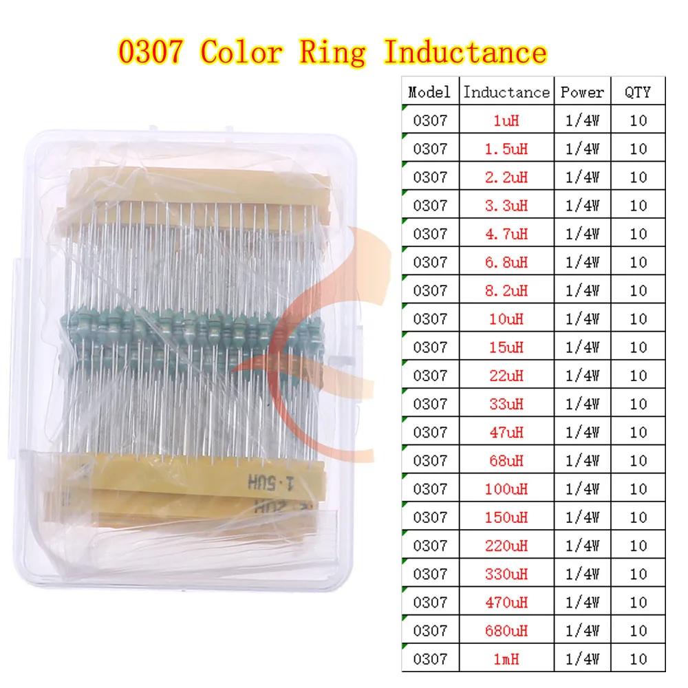 2.2uH 3.3uH 4.7uH 6.8uH 10uH 22uH 47uH 68uH 100uH 220uH 1mH 4.7mH 10mH 100mH Toroid Core Choke Color Ring Inductor Assorted Kit
