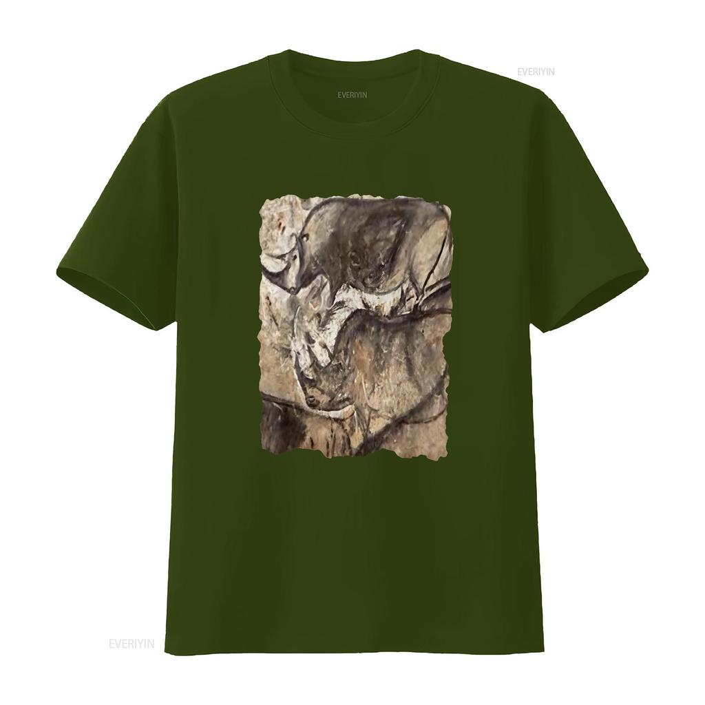 Cave Painting T Shirt Prehistoric Art Rhinos In Chauvet Vintage Washed Designer Clothes Homme Comfortable Streetwear Fashion