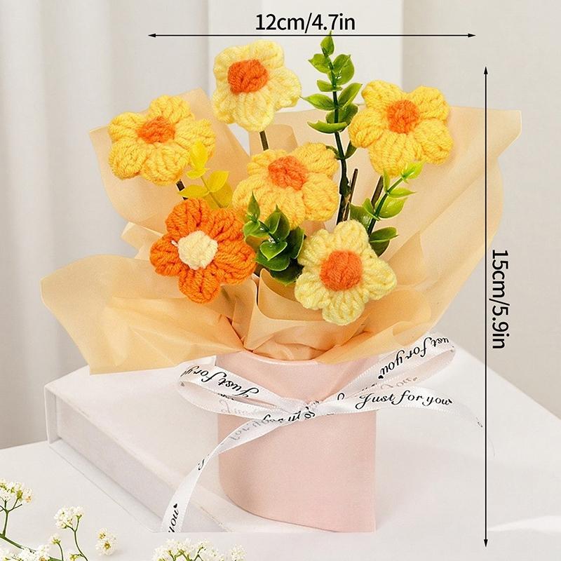 Crochet Puffs Rose Bouquet Finished Product Handmade Artificial Flower Decorations Valentine Mother Day Festival Souvenirs Gifts