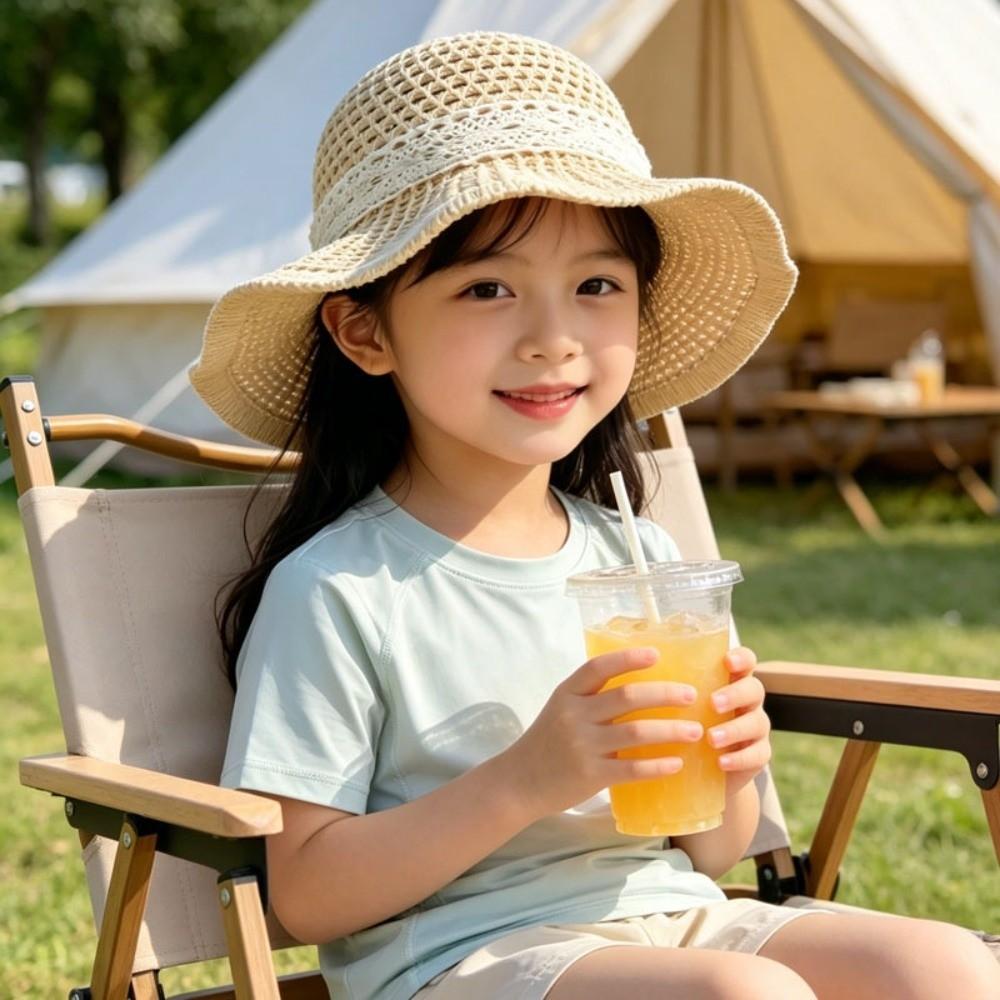 Foldable Design Straw Sun Hat Lace Up Detail Kids Sun Hat Fashion UV Protection Hat Beach Use