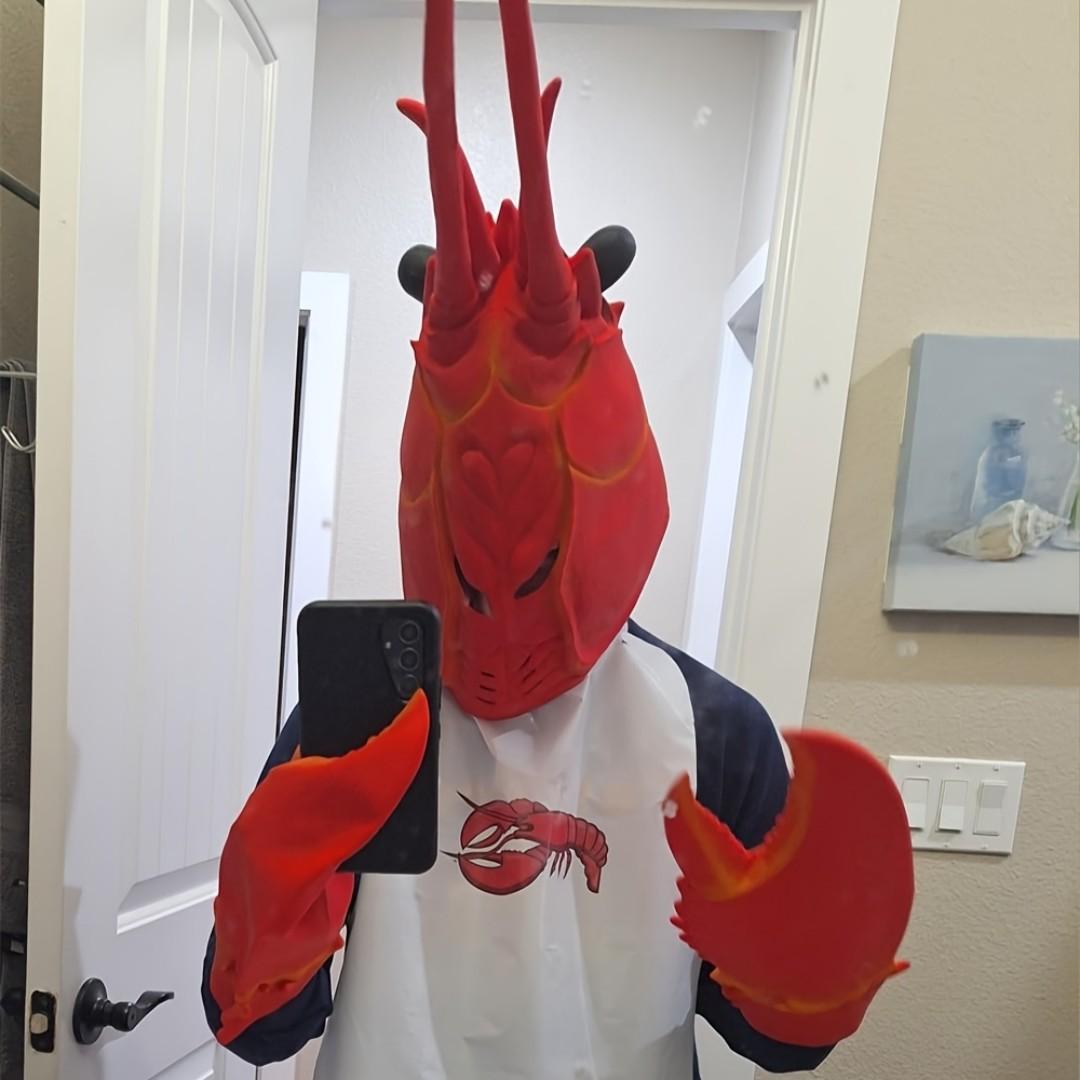 Lobster headgear latex mask, lobster head + claws Adult size красный