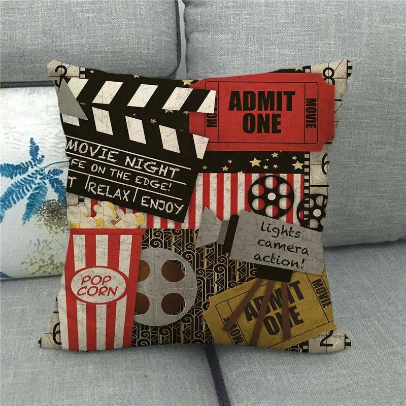 Vintage Cinema Movie Theme Pillow Cover Cushion Cover Film Throw Pillow Case For Home Theater Sofa Decor Peach Skin 1 Pc 40X40