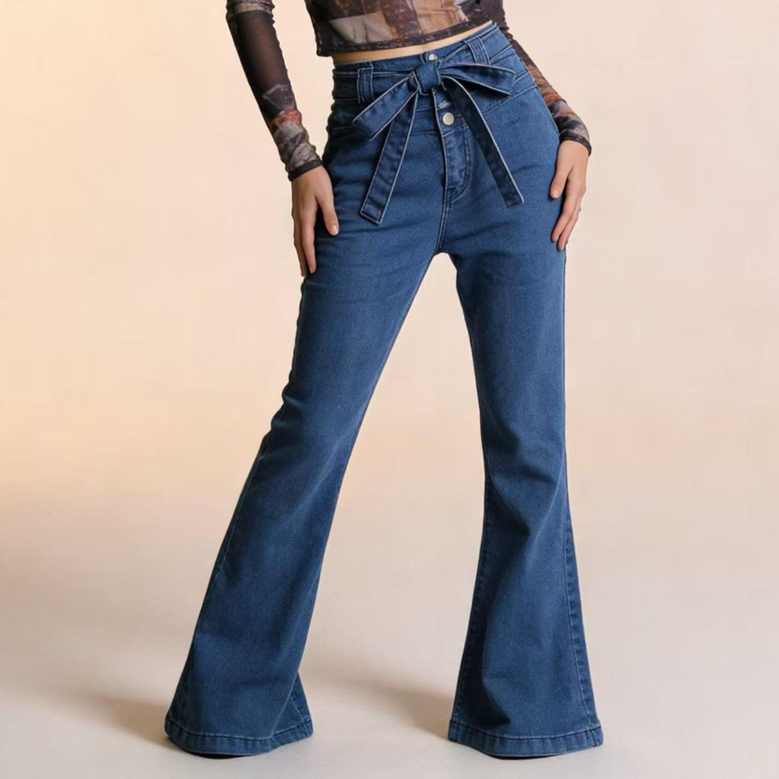 

Жіночі джинси середньої еластичності Модні прямі джинсові штани з кишенями XXL