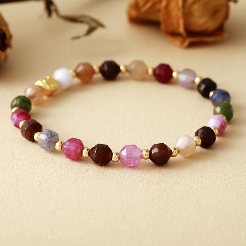 Light Luxury Natural Stone Color Tourmaline Handmade Beaded Elastic Couple Bracelet Bracelet Designer Jewelry