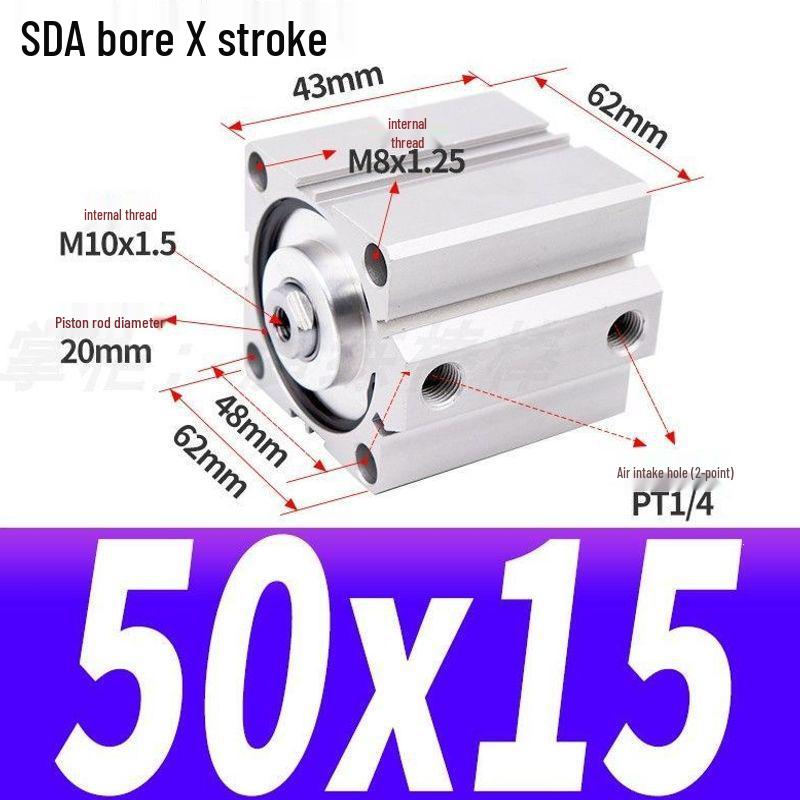 SDA Mini Pneumatic Cylinder, High Thrust, Thin Type, Bore Sizes 20/25/32/40/50