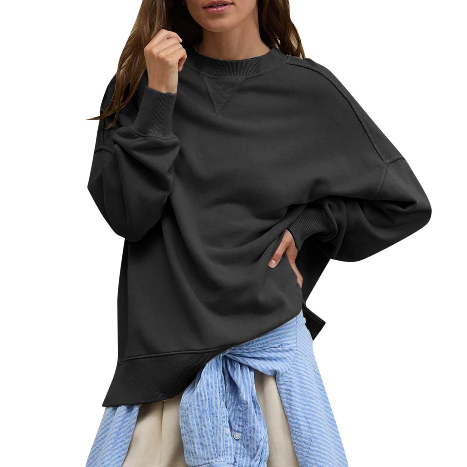 

Женские флисовые толстовки большого размера, свитера с длинным рукавом, пуловеры, осенние наряды M чёрный