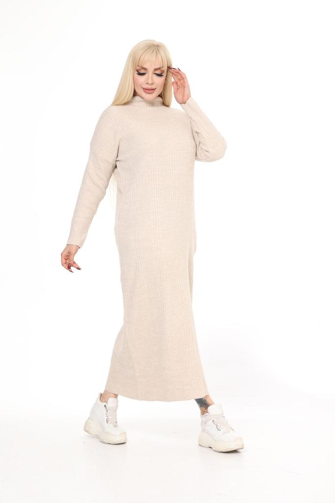 Women's Big Size Dress Green Half Turtleneck Knitted Knitted Dress