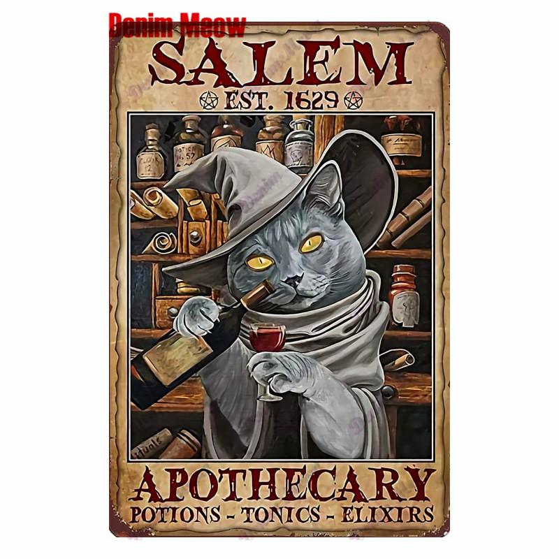 Vintage Turquoise Cat Metal Poster, I Drink Wine Wall Tin Sign, Retro Frogs, Wine Plate for Elf Bar, Pub and Garden Decor, WY52