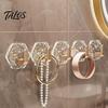 Bathroom Towel Hooks Hexagonal Self Adhesive Hooks, Water Ripple Pattern Design, Waterproof No Heavy Duty Wall Drilling Mounted for Towels Keys