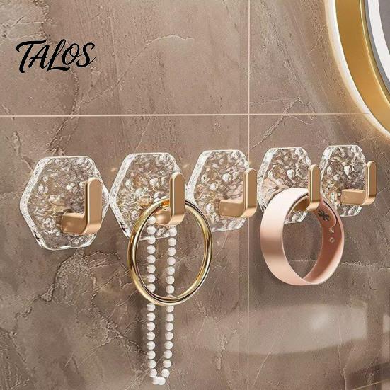 Bathroom Towel Hooks Hexagonal Self Adhesive Hooks, Water Ripple Pattern Design, Waterproof No Heavy Duty Wall Drilling Mounted for Towels Keys
