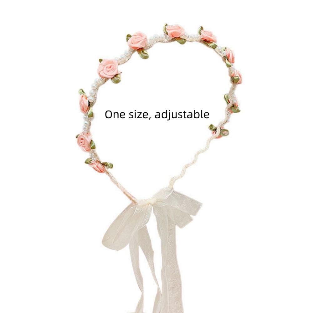 Spring Summer Kids Rose Headband Bow Braided Non-Slip Hair Hoop Hair Accessory Girls Princess Style Flower Wreath Headband Gift