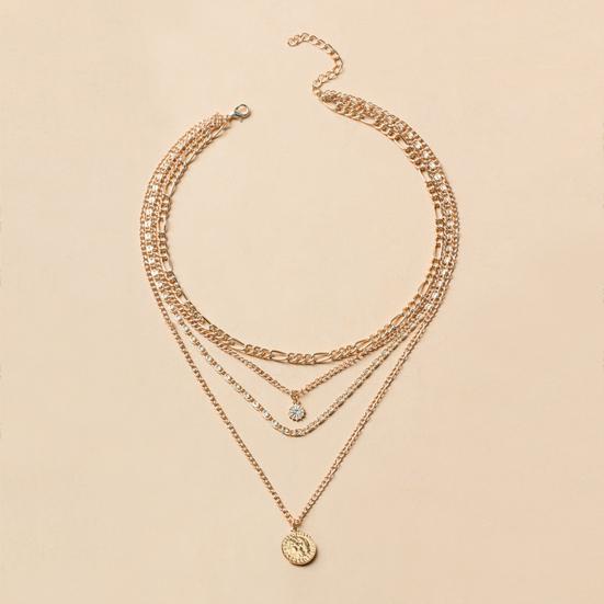 Women Necklace Multi-layered Coin Pendant Thick Hollow Chain Adjustable Length Electroplated Hip Hop Club Party Punk Neck Jewelry