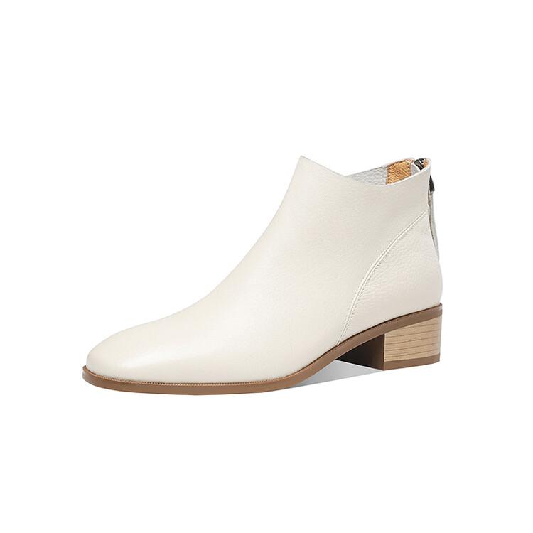 Mote Nye Høst Ekte Lær Dame Støvletter Casual Korte Støvletter for Damer Mote Støvletter Kraftige Hæler Damesko Konsise Ankelstøvletter