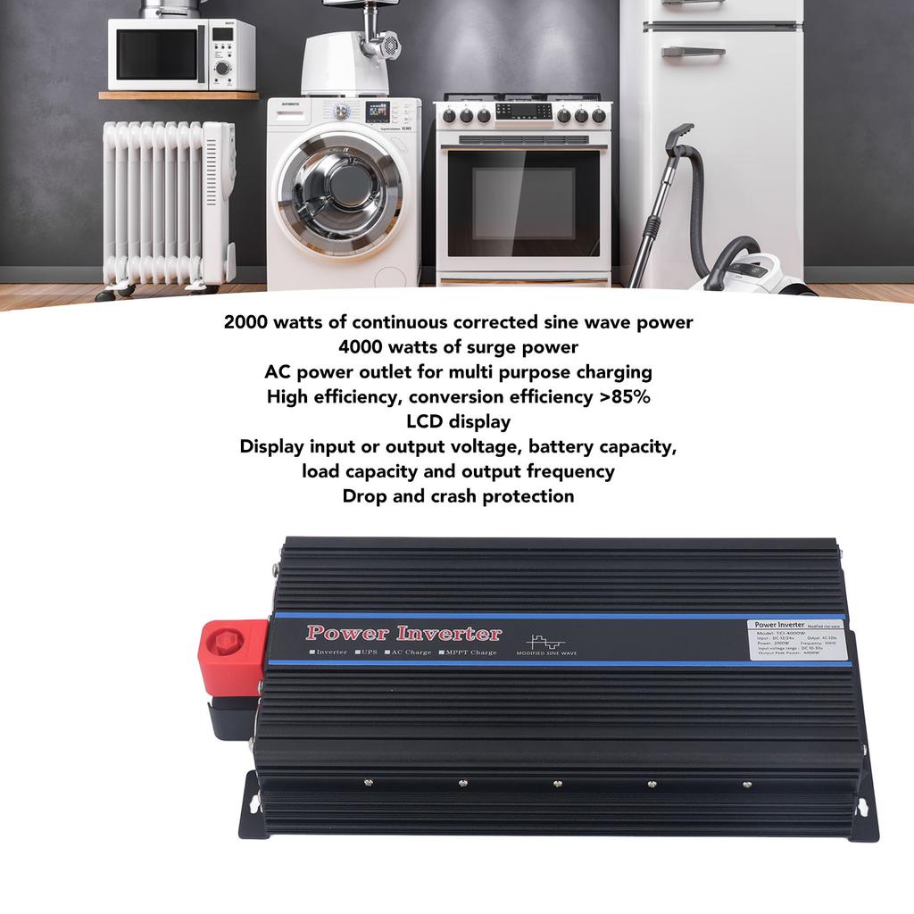 Power Inverter 2000W Solar Modified Sine Wave Car Charger Converter with LCD Display Outlet Input DC 12V 24V Output AC