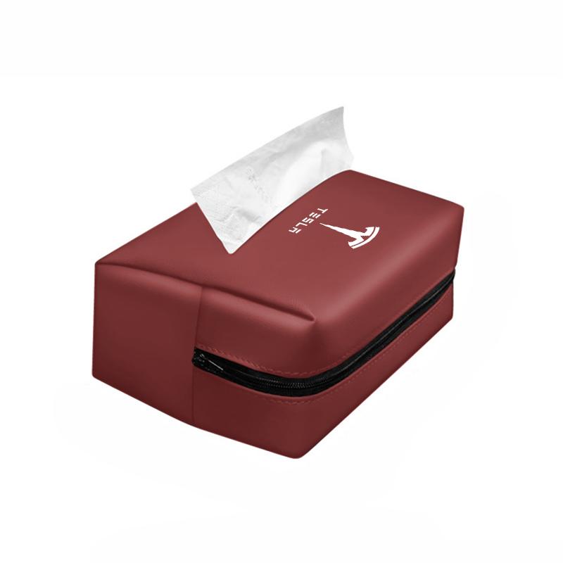 AAAIN1 Car Tissue Bag Leather Paper Towel Storage Box Accessories For Tesla Model-Y Model-3 Model-X Model-S Cybertruck Roadster SpaceX
