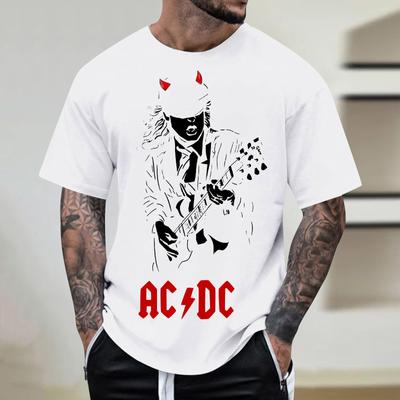 Summer Round Neck 3D Guitar Print Top Fashionable Casual Short Sleeved Men's T-shirts