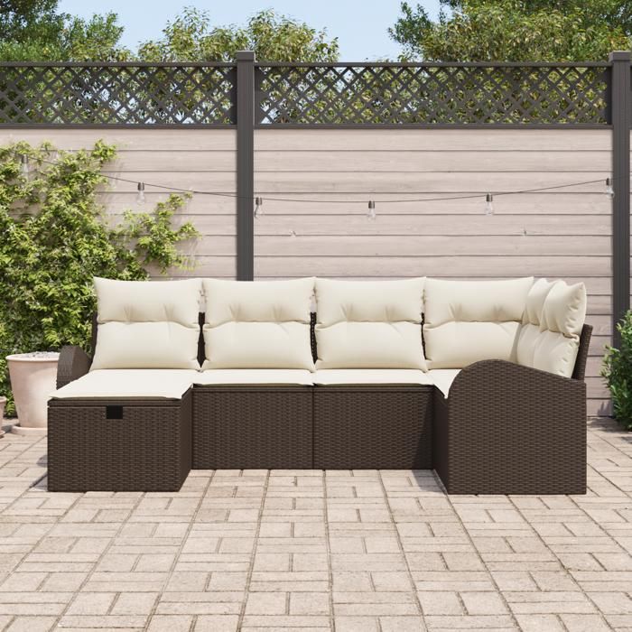 VidaXL Ensemble de canapé de jardin de 6 pièces avec coussins Marron Poly Rattan 3359077