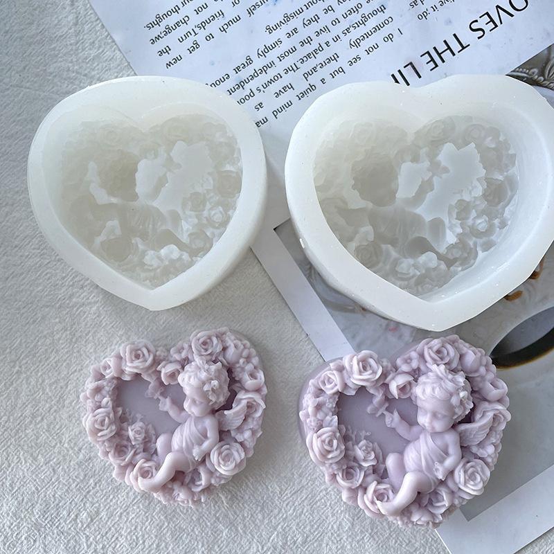 DIY Silicone Candle Mold Rose Heart Angel Handmade Gypsum Scented Soap Mould 3D Craft Fondant Chocolate Baking Decoration Tool