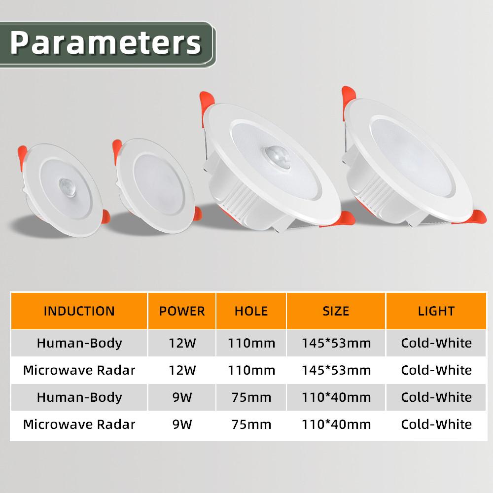 Smart PIR Motion Sensor / Radar Sensor Recessed LED Downlight 9W 12W Household Recessed Ceiling Spot Lamp