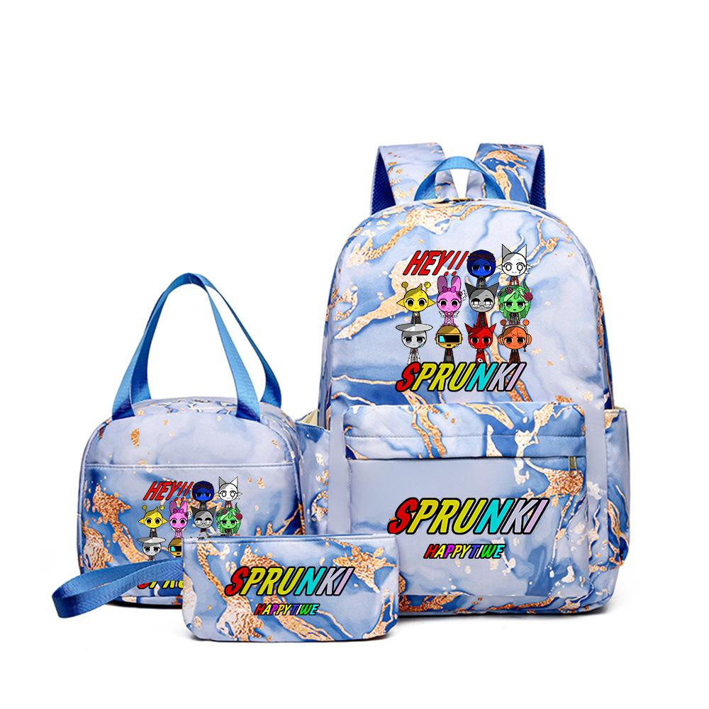 Rhythm box teen schoolbag sprunki cartoon print backpack pencil bag three-piece children's schoolbag 4