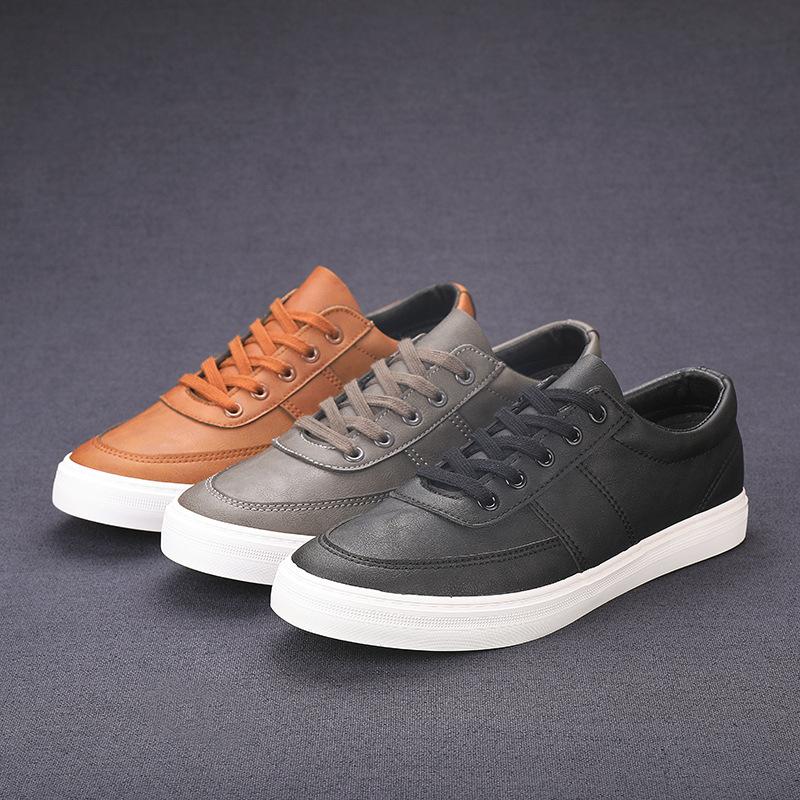 Spring New Men's Leather Shoes, Low Top Lace Up Soft-sole Shoes Breathable Fashionable and Versatile Casual Shoes Simple Men
