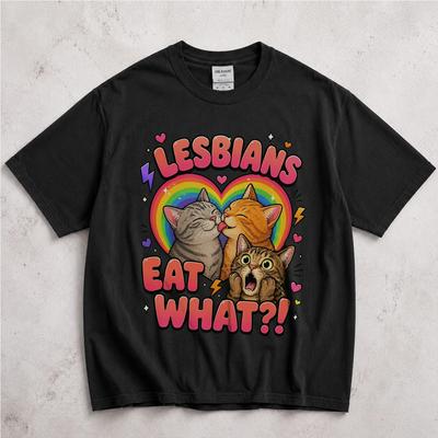Lesbians Eat What Shirt, Cute Rainbow Cats Graphic Tee, Kawaii Sapphic Pride Top, Queer Cat Lover Gift, WLW Apparel