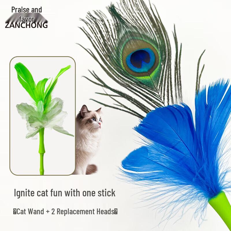 Interactive Peacock Feather Cat Wand with Bell (2-Pack)