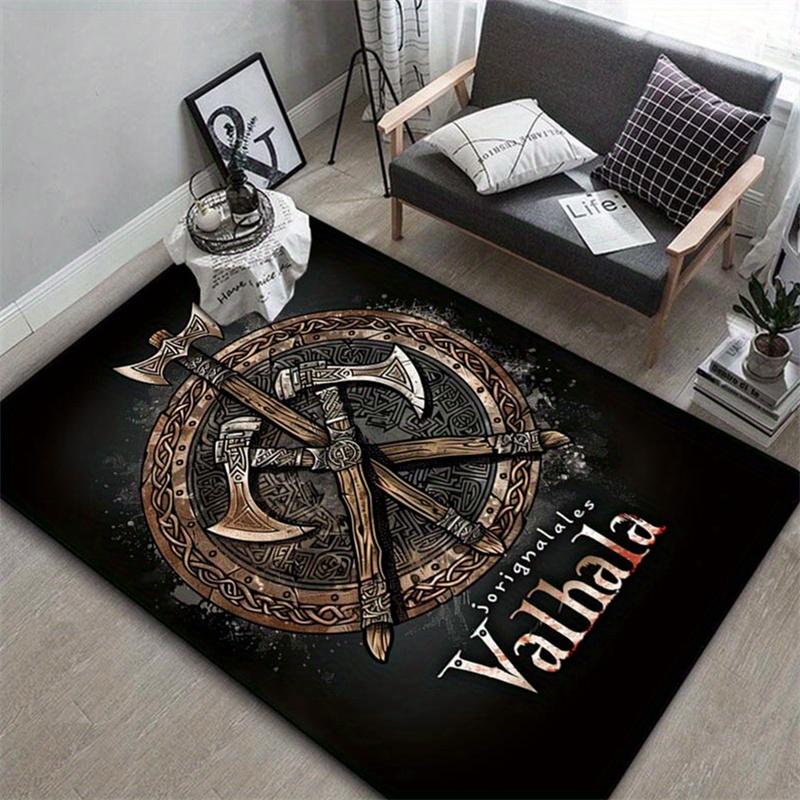 Viking Battle Axe Symbol Rug - Non-Slip Retro Mat for Living Room Entryway Dining Room Bathroom Kitchen, Nordic Home Decor
