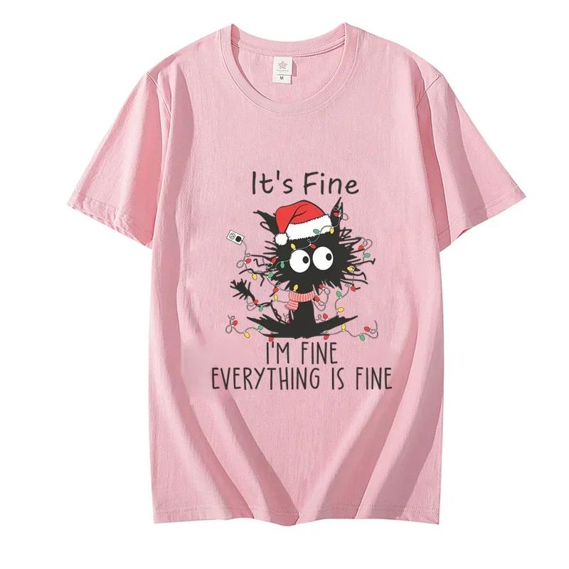 

It s Fine I m Fine Everything Is Fine Black Cat Футболки Для женщин Для мужчин Свитшоты Рождественские огни Счастливого Рождества Harajuku Футболки Топы XXXXXL золотой
