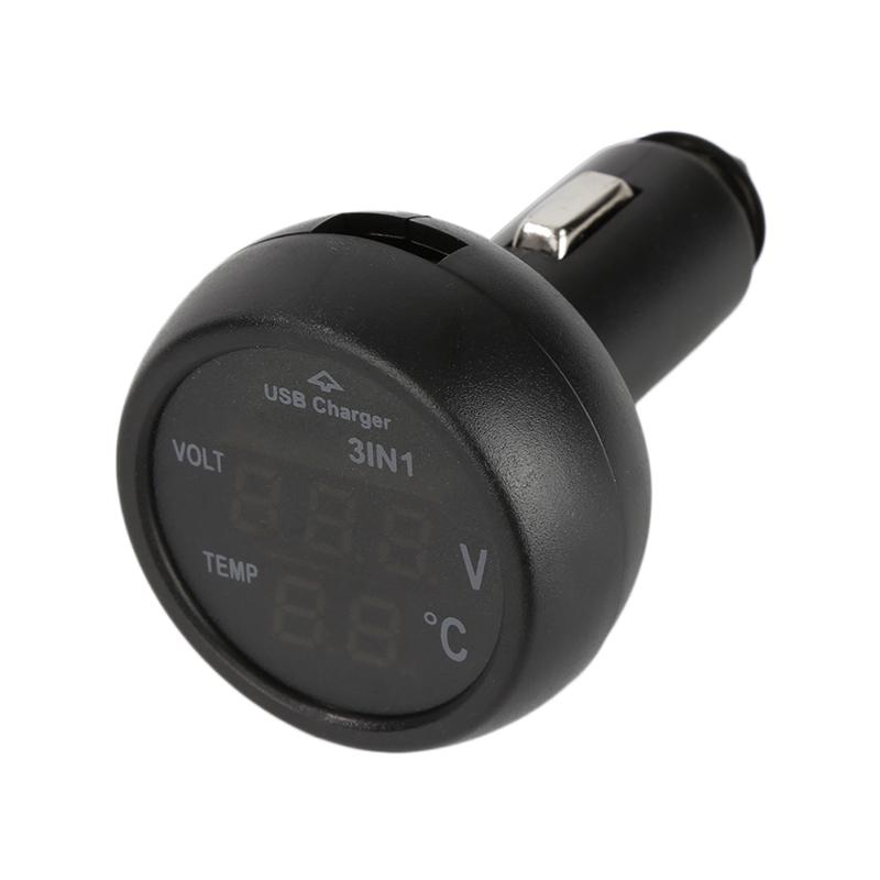 Car Digital Voltmeter Thermometer  USB Charger Car Cigarette Lighter Socket Digital Voltmeter Thermometer 3 In 1 Meter